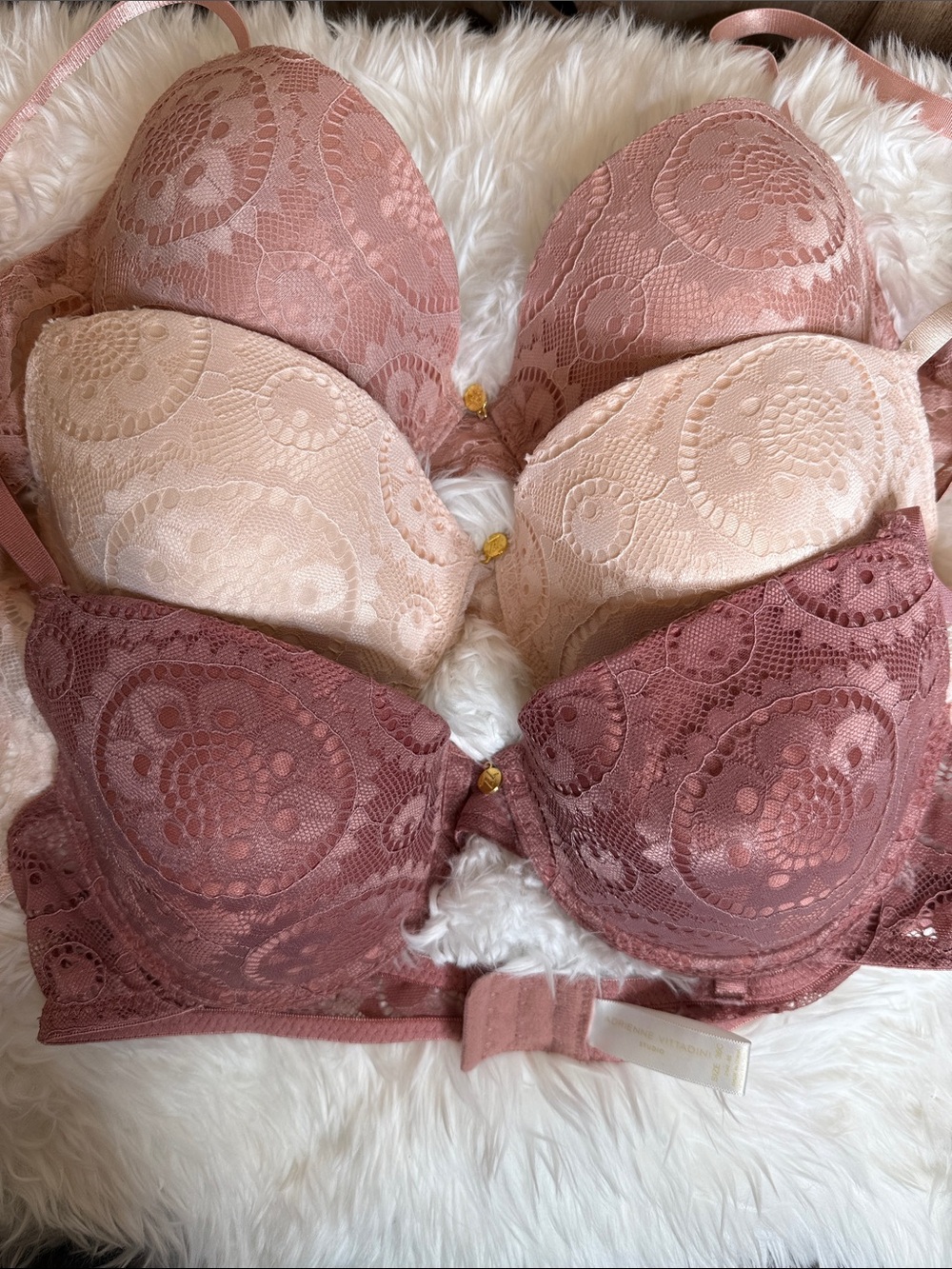 Adrienne Vittadini Lace Bra Set in Dusty Rose, Blush & Mauve